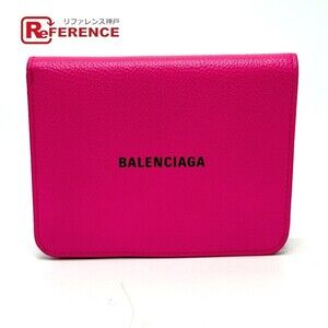 Balenciaga Logo Ville Wallet Bi fold Leather Pink